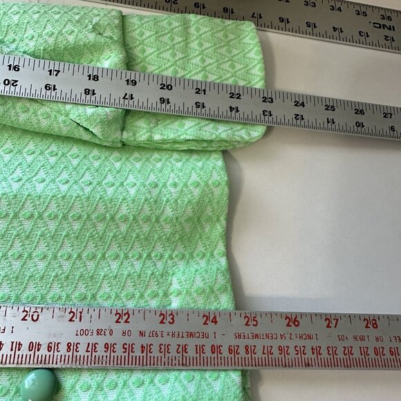 Vtg Womens Lime Green Pant Suit 1970s Diamond Print Button-Up Shirt Poly Medium - Picture 8 of 16